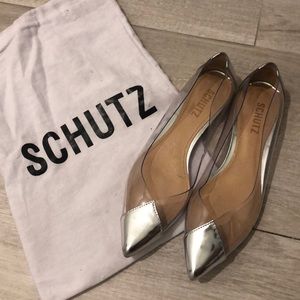 Schutz clear and silver flats